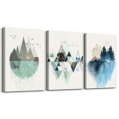 Abstract Mountain in Daytime Canvas Prints Wall Art Paintings Abstract Geometry Wall Artworks Pictures for Living Room Bedroom Decoration, 12x16 inch/piece, 3 Panels Home bathroom Wall decor posters