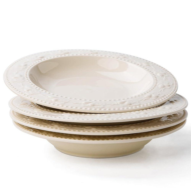 OniAnt Soup Bowls, 10oz Ceramic Wide Rimmed Soup Plate, Pasta Bowls Set of 4, Salad Bowl with Embossed Strawberry Pattern, Serving Bowls Kitchen Dinner, Microwave and Dishwasher Safe, Christmas Gift