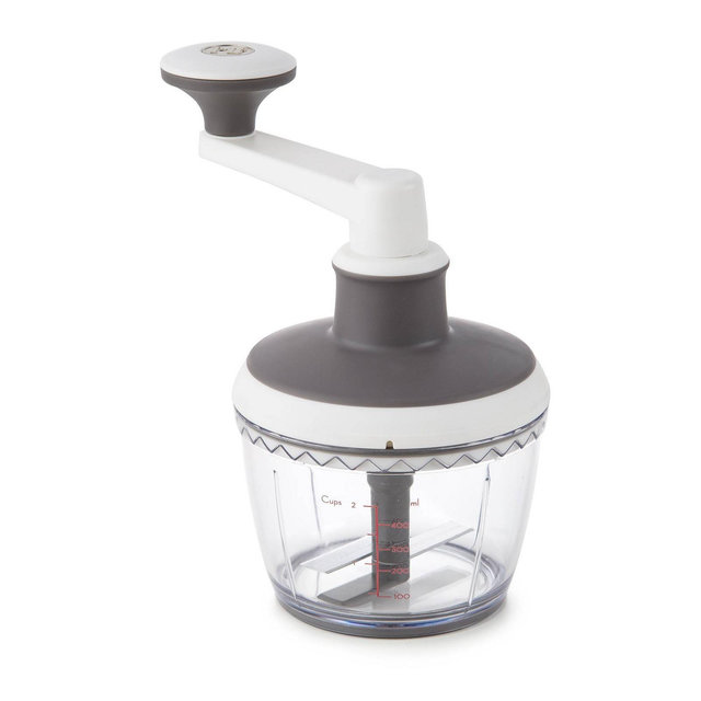 PL8 High Speed Mini Chopper: Manual Vegetable & Veggie Chopper, Dishwasher-Safe, Clear/Gray/White, 1 Blade