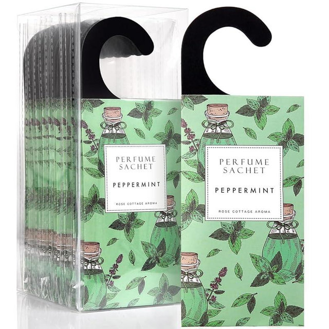 ROSE COTTAGE Large 12 Packs Peppermint Hanging Closet Deodorizer Air Freshener Long Lasting Scented Sachets Smell Goods for House