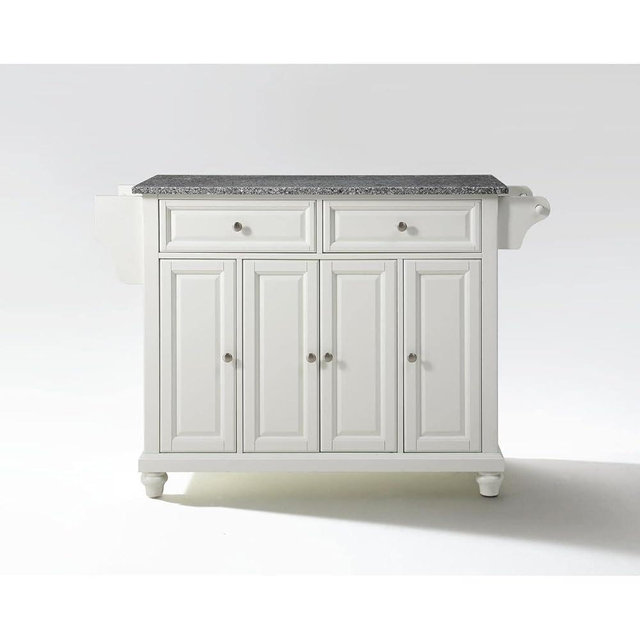 Maykoosh Farmhouse Fresh Granite Top Full Size Kitchen Island,Spacious Countertop,Portable Design,Modern Kitchen Furniture,Convenient,/Cart White/Gray