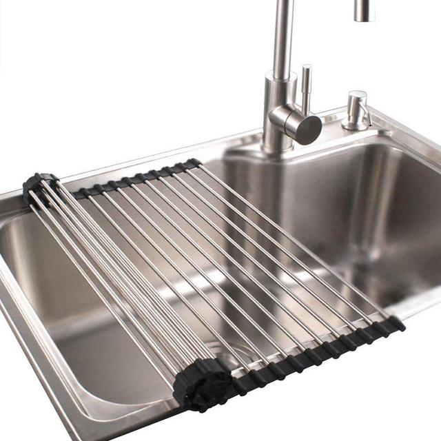 Joey'z Dish Drainer Sink Drying Rack for Kitchen Counter Set, Medium Black  