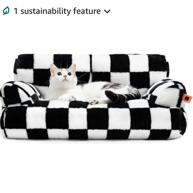 MEWOOFUN Cat Bed for Indoor Cats, Washable Dog Beds for Small Medium Dogs & Cats, Fluffy Cat Couch with Non-Slip Bottom (Black&White, 26.0" L x 19.0" W x 13.0" Th)