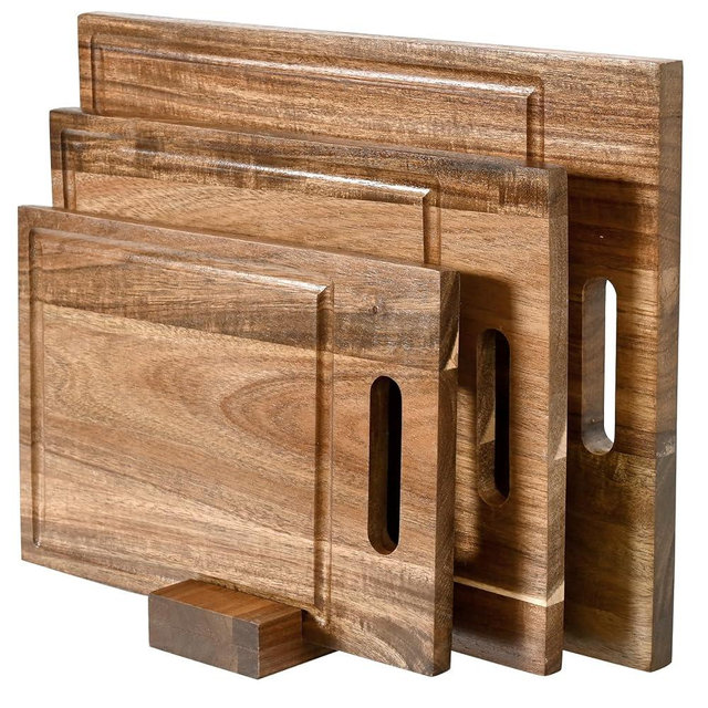 SwallowLiving Acacia Wood Cutting Board Set of 3 for kitchen, Solid Wooden Cutting Board Set with Juice Groove, Wood Chopping Board