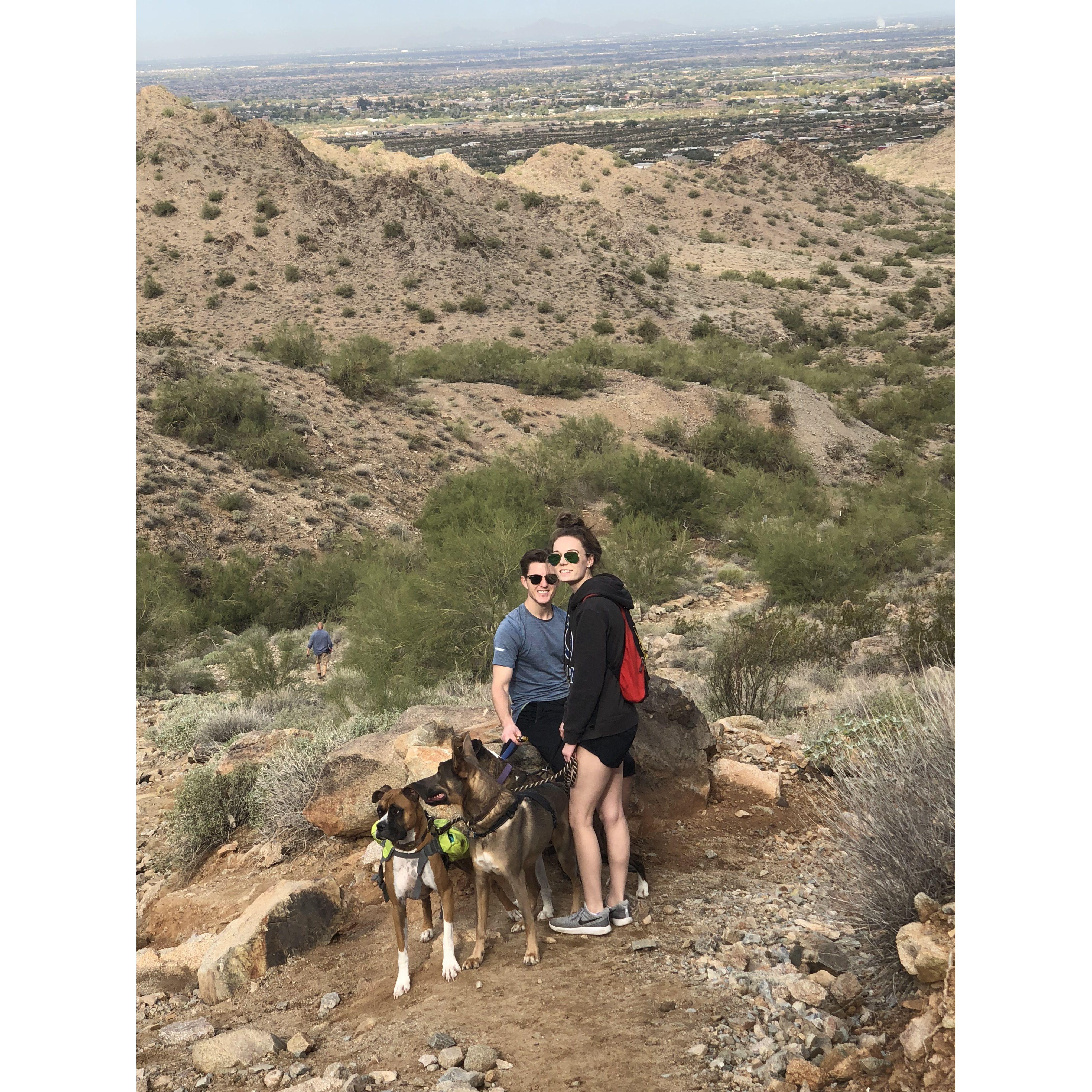 Hiking San Tan Mountain w/our Baron & my parent's pup Rocco!!