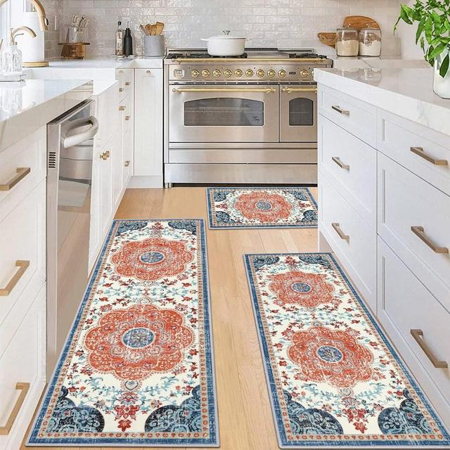 Ileading Boho Kitchen Rugs Sets 3 Piece with Runner Non Slip Kitchen Mats for Floor Washable Bohemian Runner Rug Kitchen Floor Mat Carpet for Hallway Laundry Room Door Office Sink