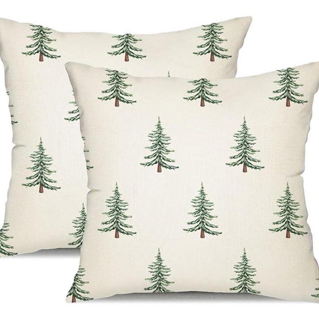 DFXSZ Christmas Pillow Covers 18x18 inch Set of 2 Christmas Tree Decorative White Throw Pillow Covers Winter Famliy Decoration for Home Couch 30