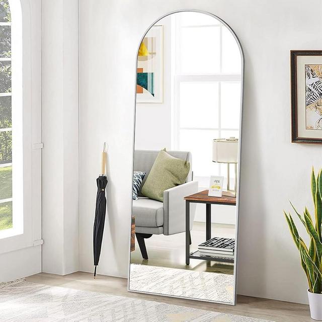 BEAUTYPEAK 65"x24" Arch Floor Mirror, Full Length Mirror Wall Mirror Hanging or Leaning Arched-Top Full Body Mirror with Stand for Bedroom, Dressing Room, Silver
