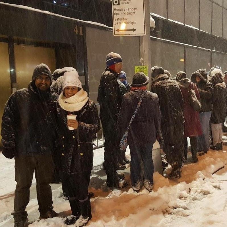 Braving the blizzard of 2016 at 5am in NYC waiting in line for Saturday Night Live tickets. We saw host Rhonda Rousey, Selena Gomez....with a surprise appearance from Kunal's celebrity crush Tina Fey!