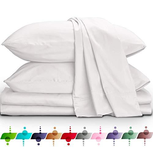 URBANHUT Egyptian Cotton Sheets Set (4 Piece) 800 Thread Count - Bedspread Deep Pocket Premium Bedding Set, Luxury Bed Sheets for Hotel Collection Soft Sateen Weave (Queen, White)