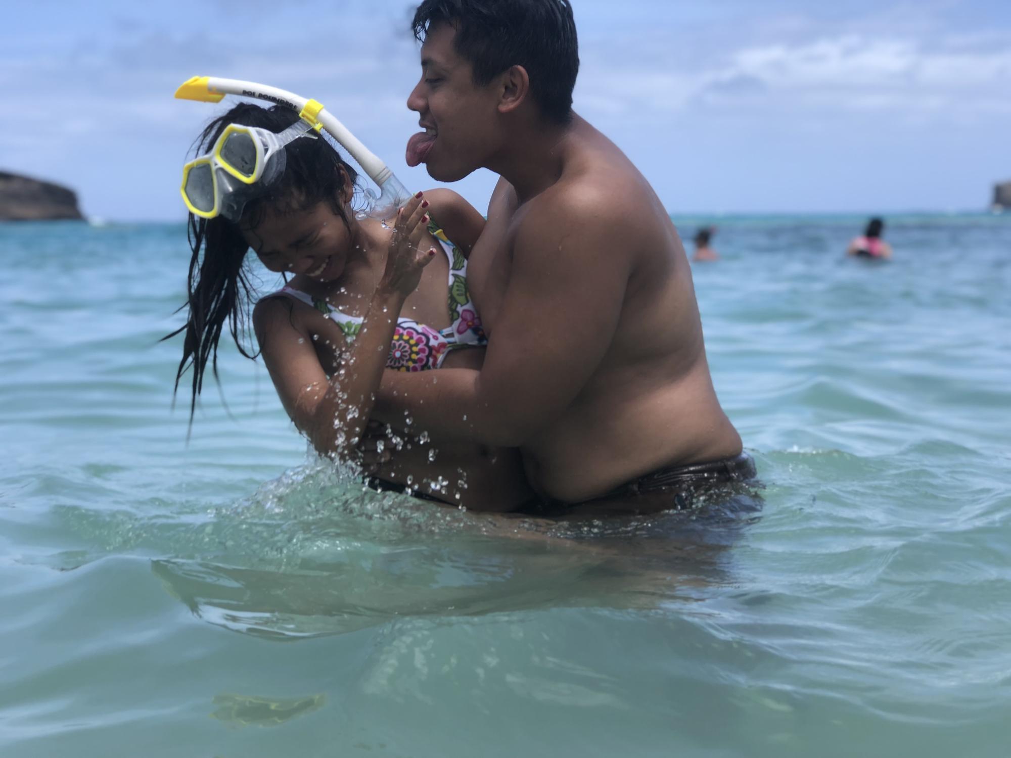 This picture best describes our relationship 🤣 also at one of our favorite places - Hanauma Bay🐠
