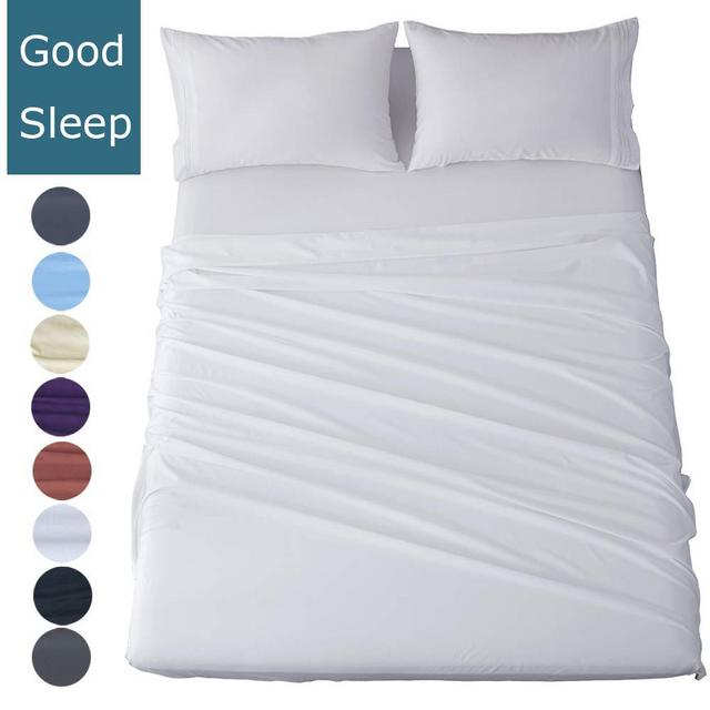 Shilucheng Queen Size Bed Sheets Set Microfiber 1800 Thread Count Percale Super Soft and Comforterble 16 Inch Deep Pockets Wrinkle Fade and Hypoallergenic - 4 Piece (Queen,White)