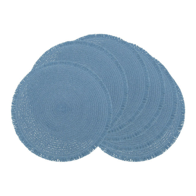 REGALWOVEN Farmhouse Placemats Set of 6 Woven Placemats with Tassel for Dining Table Decor Washable Kitchen Table Mat Wipe Clean Blue