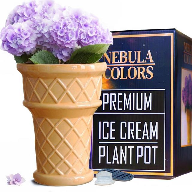 Nebula Colors Unique Cute Ice Cream Cone Planter - Fun Decor Gift for Plant Lovers & Moms - Quirky for Succulents Flowers Snake Plant Outdoor Indoor Plants - Small Planter Ice Cream Decor Plant Pot