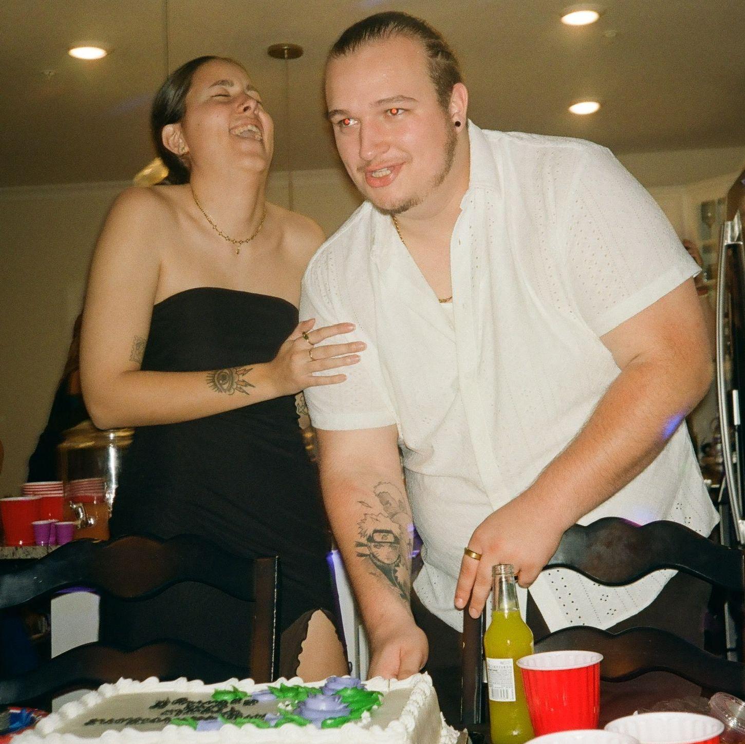 Practicing cutting the cake!