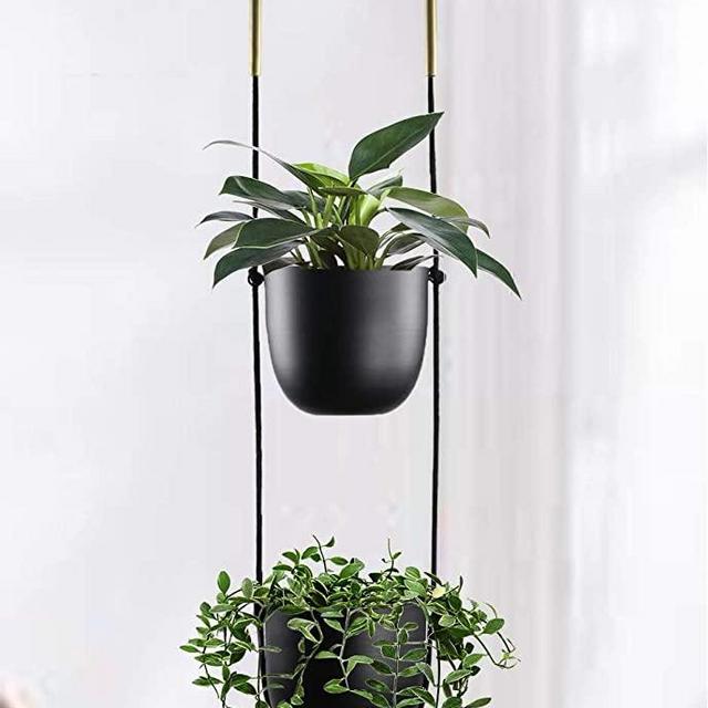 Abetree Modern Metal Hanging Planter for Indoor Outdoor Plants with Hook 2 Tier Boho Wall and Celling Flower Pot Plant Holder Home Decor