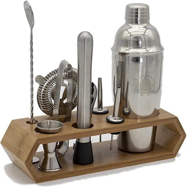 Cocktail Shaker Set Bartender Kit with Stand - Bartending Tools Includes Martini Shaker, Jigger, Strainer, Bar Mixer Spoon, Tongs, Bottle Opener | Best Cocktail Set for Professionals and Beginners