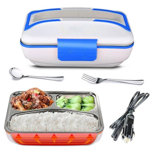 YOUDirect Electric Heating Lunch Box - Portable Bento Meal Heater Car Food Warmer Stainless Steel Plug Heating Food Container Leak-Resistant Reusable Electronic Food Boxes for Car Use (Blue.)