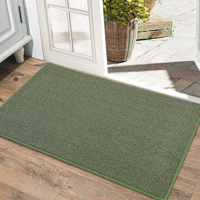 BEQHAUSE Dirt Trapper Door Mat 20" x 32", Non-Slip Washable Doormats Entrance Mat, Dirt Resistant and Absorbent Welcome Mat, Low Profile Floor Mats for Front Back Door and Entryway, Green