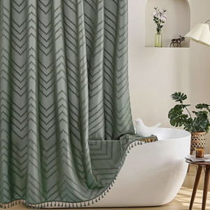Sage Green Shower Curtain for Bathroom Boho Shower Curtain Cloth Textured Tufted Chevron Elegant Shower Curtains Waterproof for Bathroom 72" x 72"