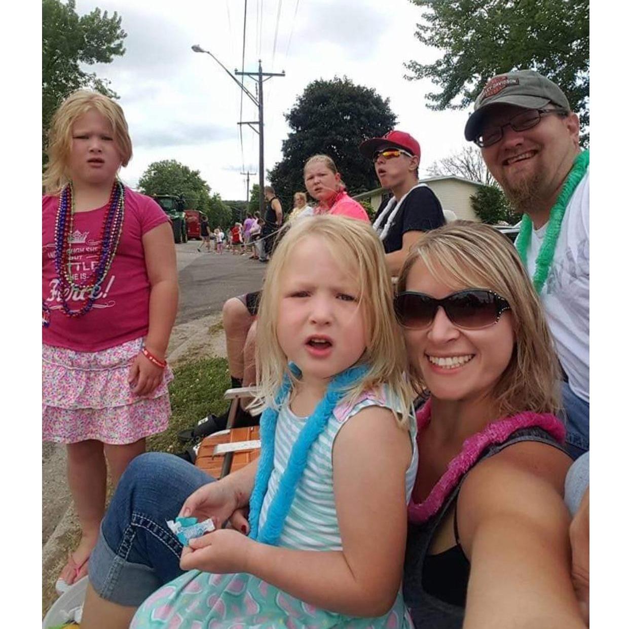 Fourth of July parade in Morton 2016. Yep, this is a normal look for us! "Huh?" This is our 1st family selfie.
