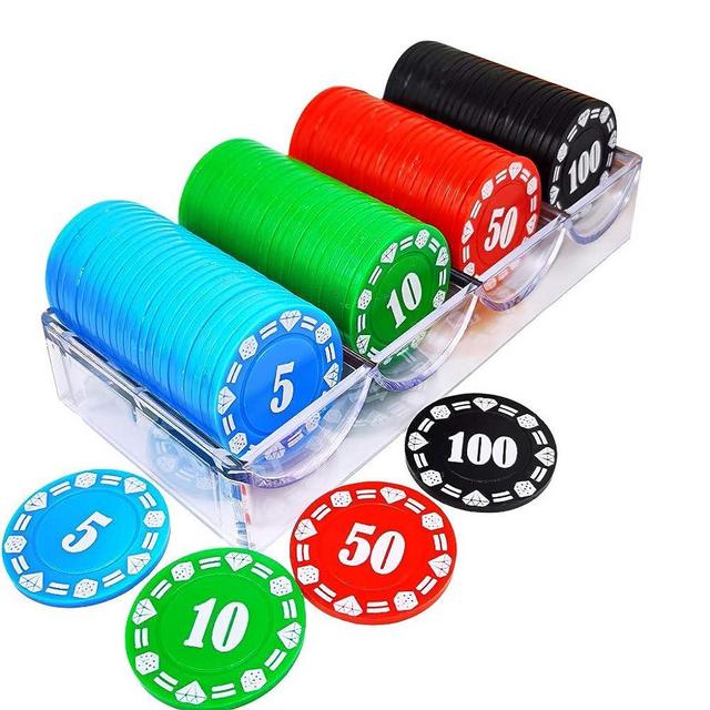 Lynkaye Plastic Poker Chips Set of 100 Pcs with Storage Box,Denomination Printed Casino Style Chip for Texas Home Game Nights,Holdem Poker Nights,Blackjack or Roulette Games,Casino Parties