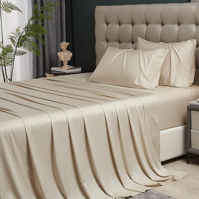 HYPREST Bamboo Sheets King Size- Extra Deep Pocket Sheets Fits 18"-24" Thick Mattress,4 Pieces Beige Sheets Luxury Silky Soft Breathable Cooling Bed Sheets No Sweat, Cool Sheets for Hot Sleepers
