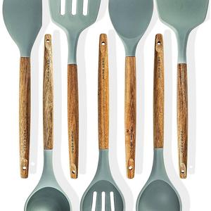 Silicone Cooking Utensils Kitchen Utensil set - 8 Natural Acacia Wooden Silicone Kitchen Utensils Set - Silicone Utensil Set Spatula Set - Silicone Utensils Cooking Utensil Set - Kitchen Tools Gadgets