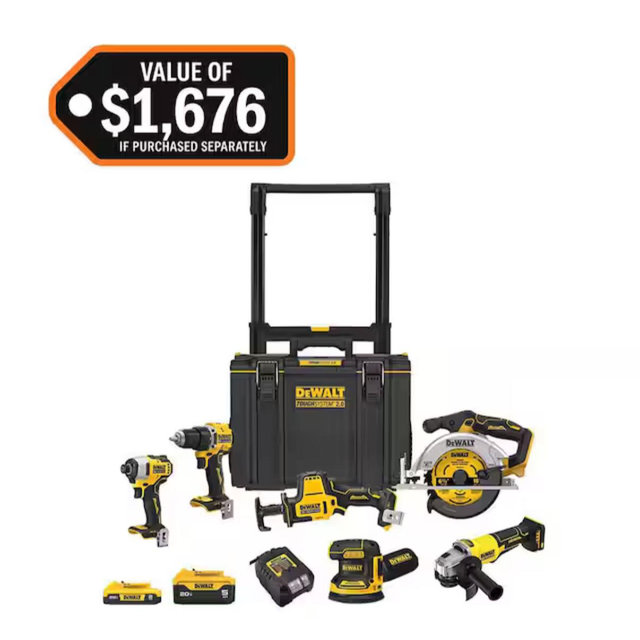 DEWALT 20V Lithium-Ion Cordless 6-Tool Combo Kit with 5.0 Ah and 2.0 Ah Batteries, Charger and Tough System 2.0 Rolling Toolbox DCKTS650D1P1
