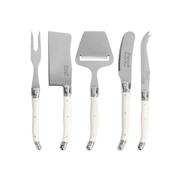 French Home 5-Piece Laguiole Cheese Knife, Fork, and Slicer Set with Faux Ivory Handles