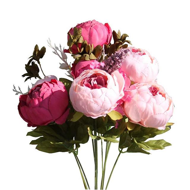 Mandy's Artificial Silk Dark Pink Peony Flowers 1 Bouquet for Home Wedding Decoration