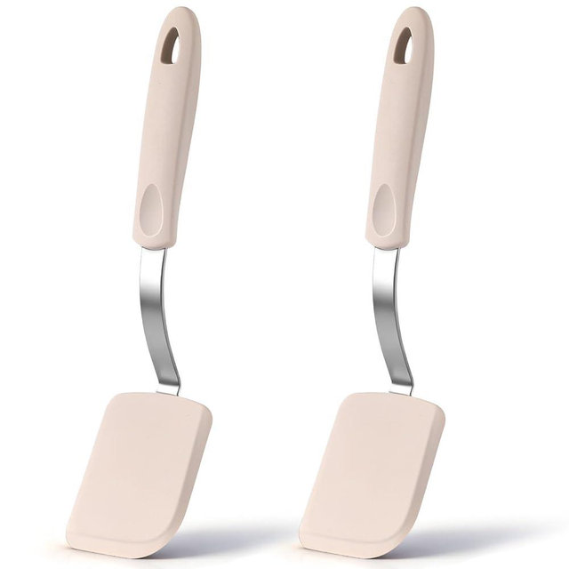 Yetene Silicone Cookie Spatula Turner 2 Pack Mini Brownie Spatula Flexible Kitchen Small Silicone Turner for Nonstick Cookware Heat Resistant No Scratch Flipper for Egg Pancake(Khaki)