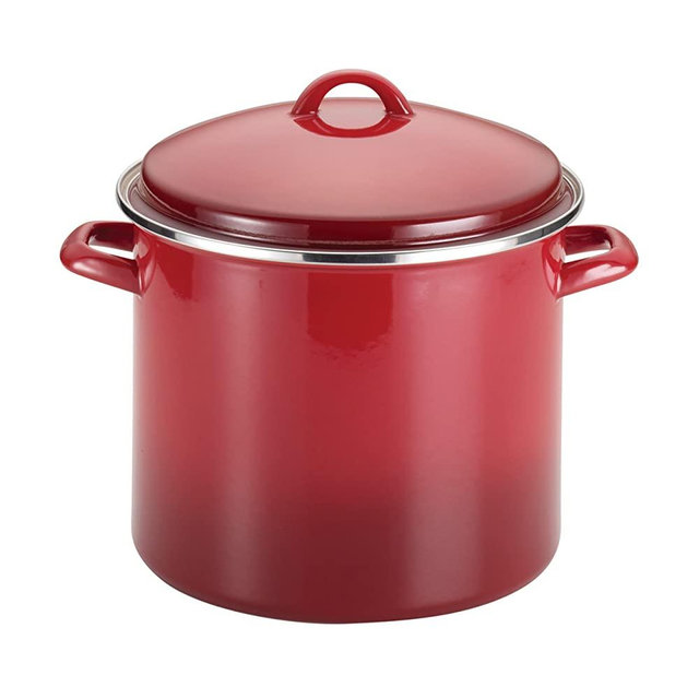 Rachael Ray 50497 Enamel on Steel Stock Pot/Stockpot with Lid, 12 Quart, Red Gradient