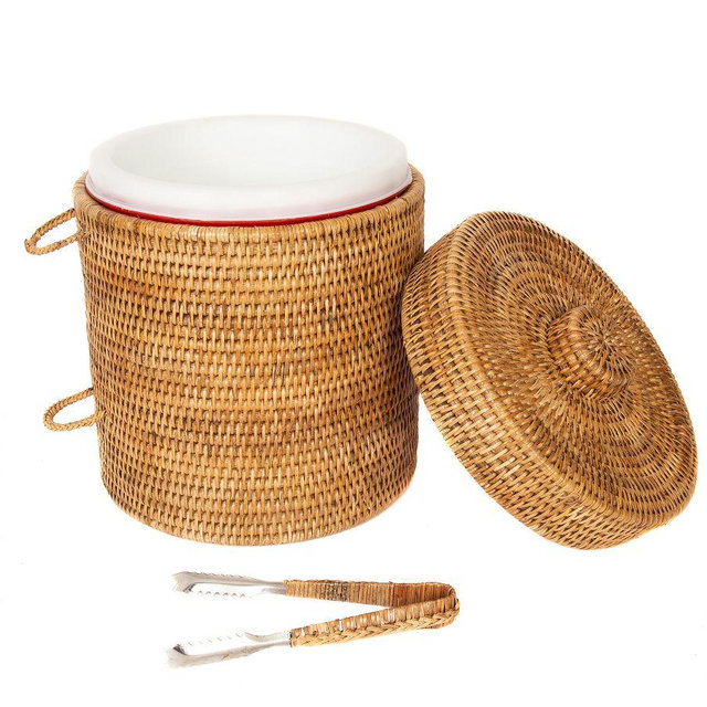 Tava Handwoven Ice Bucket with Tongs, 10"x13" - Honey