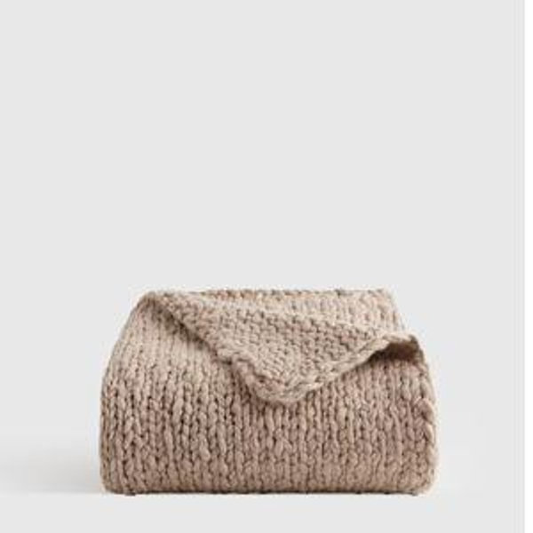Chunky Hand Knit Wool Throw in Neutral