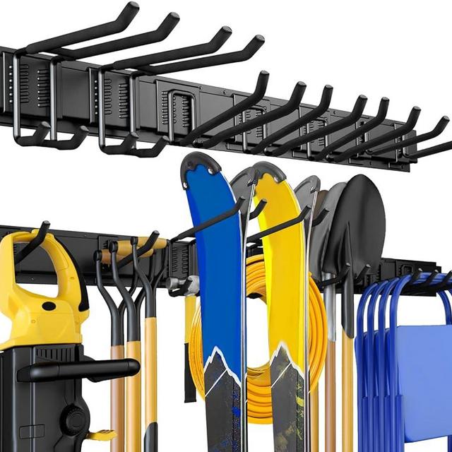 UUP Garage Storage, Garage Organization, Wall Mount Garden Tool Organizer 48 Inches, Max 440lbs Adjustable Metal Hooks, Yard Shed Organizer Rack, Tool Holder for Hanging Rake Broom Mop Snowboard