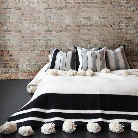 wool moroccan pom pom blanket--medium