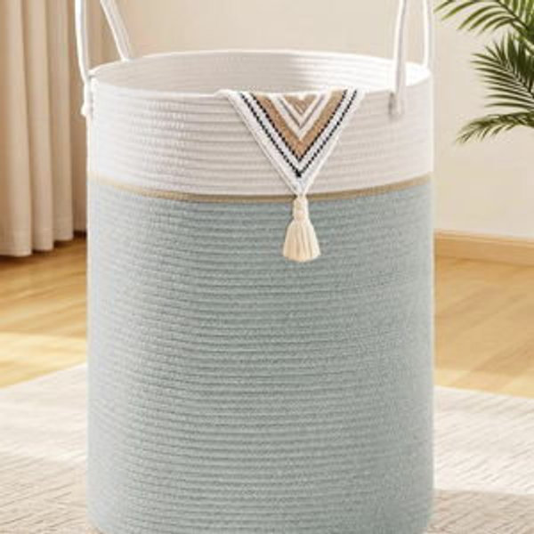 Sage Green - Tall Laundry Basket with Handles, 100L