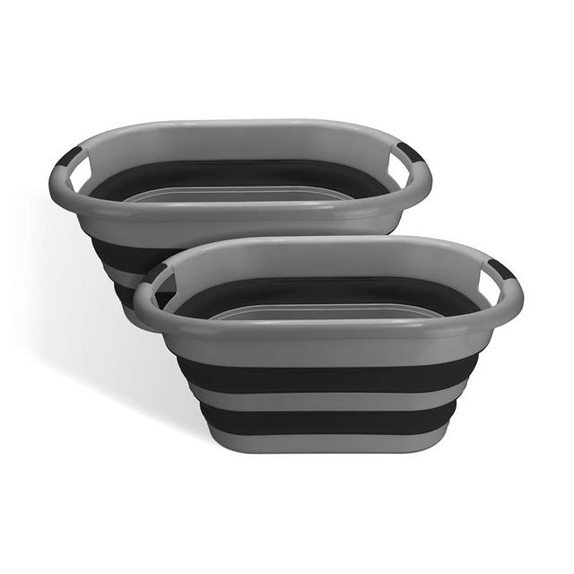 BROOKSTONE, 2 PACK, Medium Size Collapsible Laundry Basket, Comfort Non-Slip Grip Handles, Minimalist Space Saving Design, Portable Pop-Up Hamper