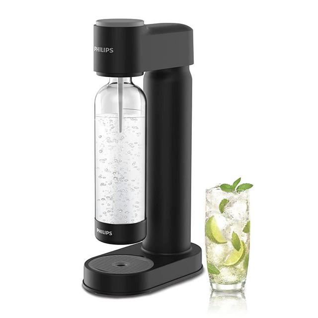 Philips Sparkling Water Maker Soda Maker Machine for Home Carbonating with BPA free PET 1L Carbonating Bottle, Compatible with Any Screw-in 60L CO2 Exchange Carbonator(NOT Included), Black Plastic