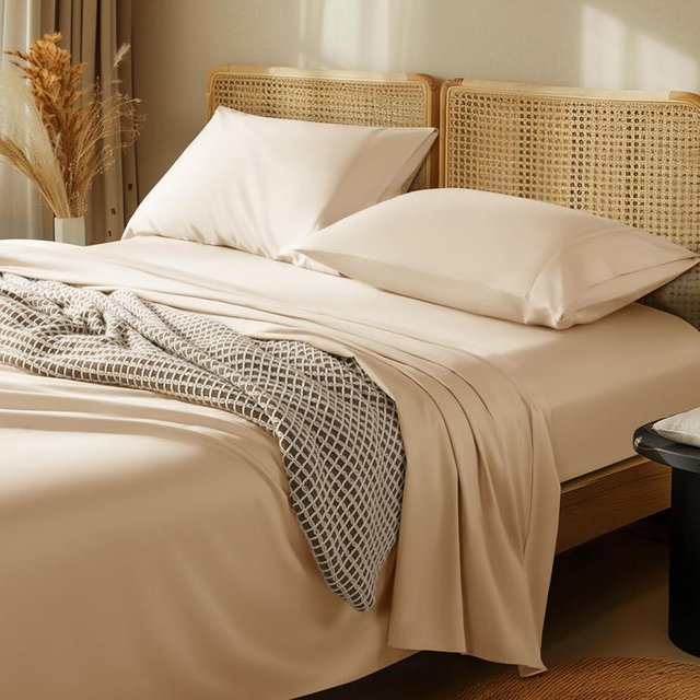 LBRO2M 1000 Thread Count 100% Egyptian Cotton Sheets Set Full Size, 4 Piece Sets Bed Sheet Deep Pocket Sheet Set 16" Soft Comfortable All Season (Full, Cream)
