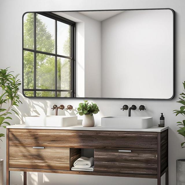 DESBING 30 x 50 Inch Bathroom Mirror, Matte Black Wall Mirror with Metal Frame, Decorative Rectangular Vanity Mirror for Bedroom Bathroom Living Room Entryway (Horizontal/Vertical)