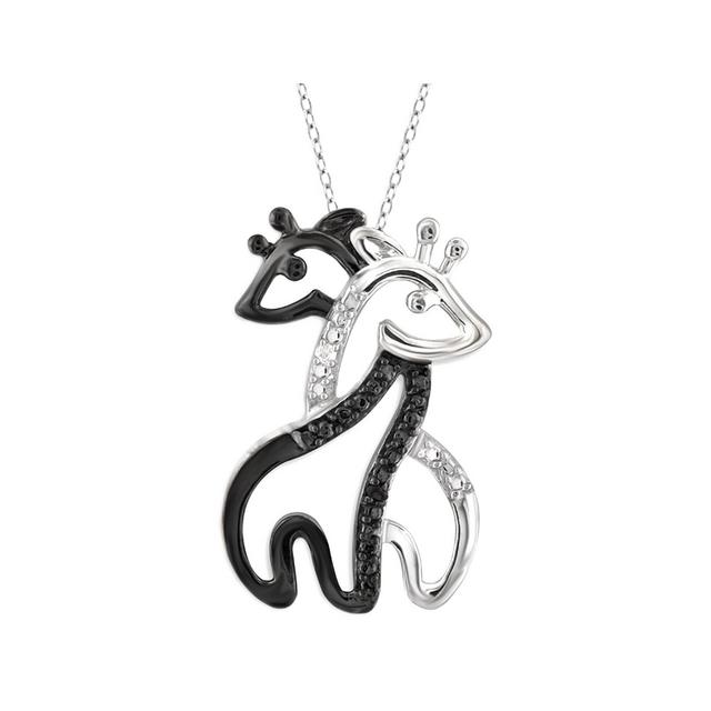 Women's Sterling Silver Accent Round-Cut Black and White Diamond Prong Set Giraffe Pendant - White (18")