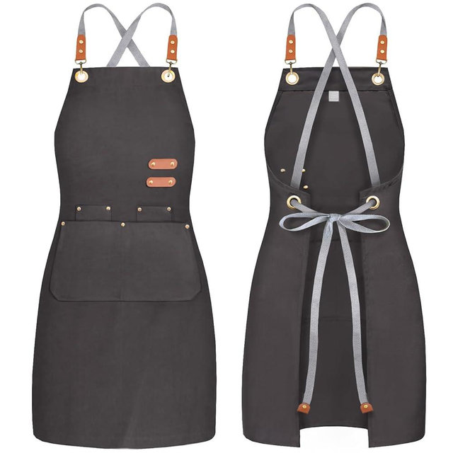 BeLuyi chef apron bib tool apron for man woman cross back straps with 4 pockets for kitchen cooking gardening baking working