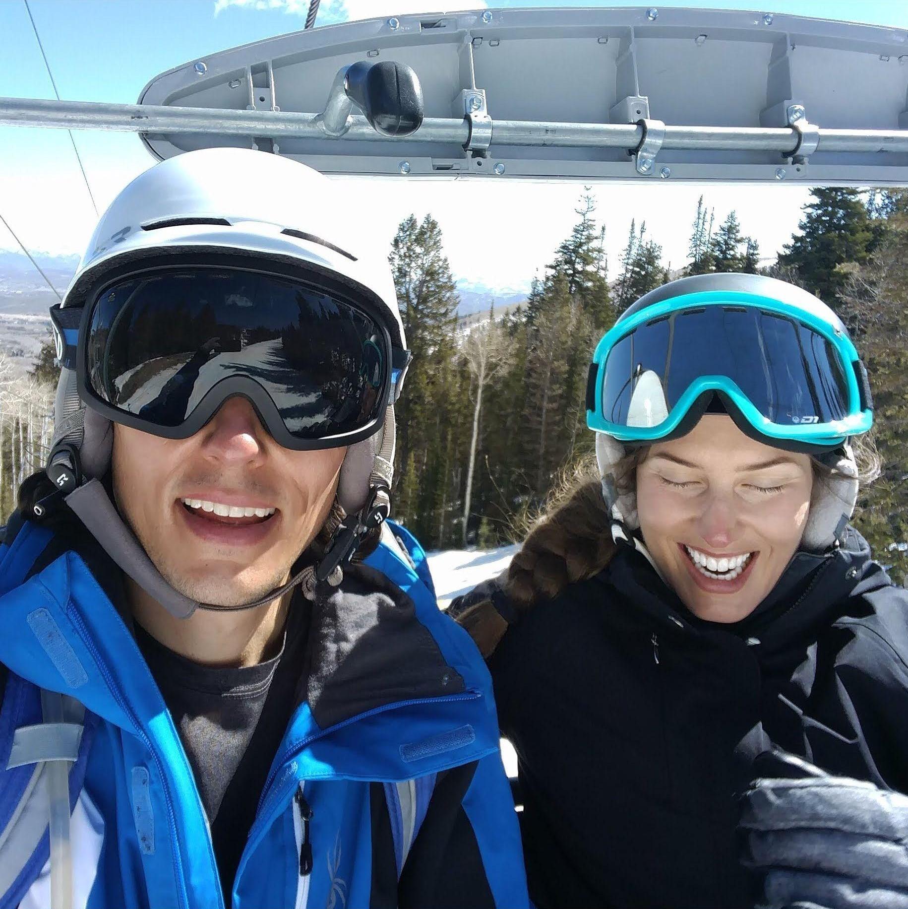 Happy as can be on one of many lift rides together.