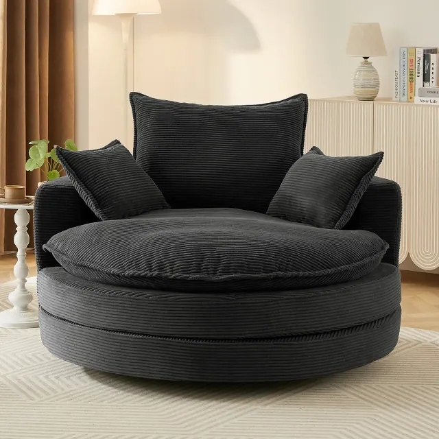 Merax 360° Swivel Barrel Chair with Dual-Layer Cushion Design Black