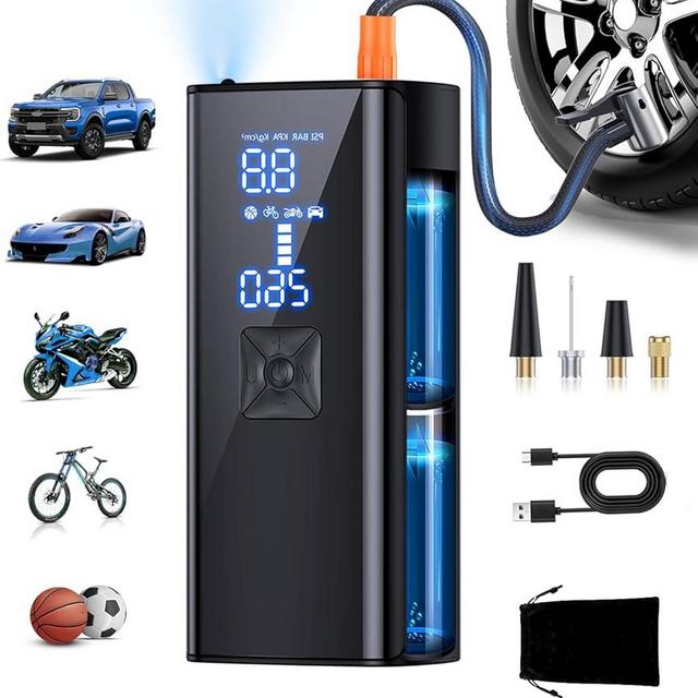 Tire Inflator Portable Air Compressor, 150PSI Air Pump with Digital Pressure Gauge, 25000mah & 2X Faster Cordless Tire Pump for Car, Bike, Motorcycle, Ball and More