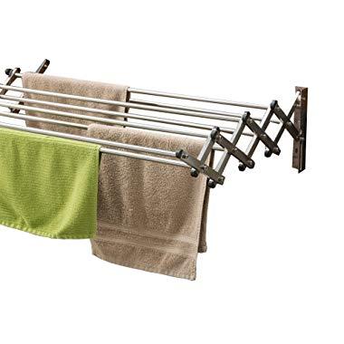 AERO W Space Saver Racks Stainless Steel Wall Mounted Collapsible Laundry Folding Clothes Drying Rack 60 Pound Capacity 22.5 Linear Ft Clothesline