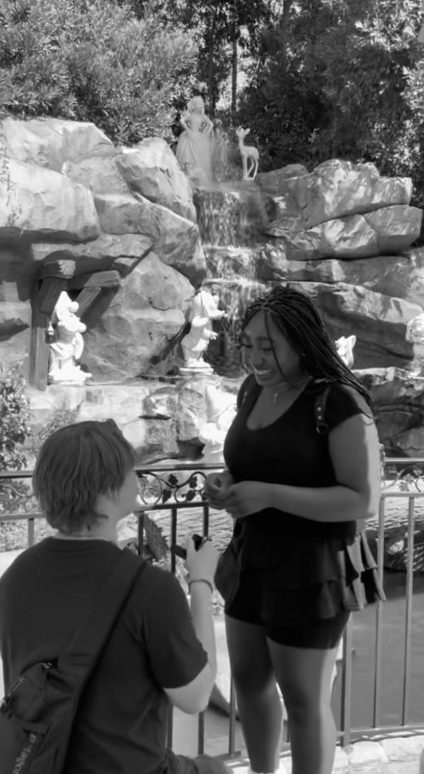 This picture is a screenshot from the proposal video the Disney cast member took!