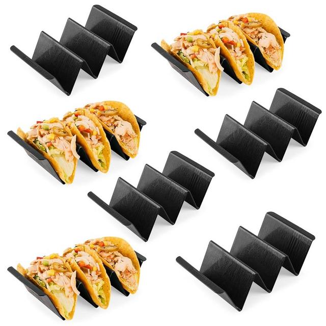 7 Pcs Taco Holder Stands, Black Large Tray Plates Plastics Holder for Baking, Dishwasher and Microwave Safety